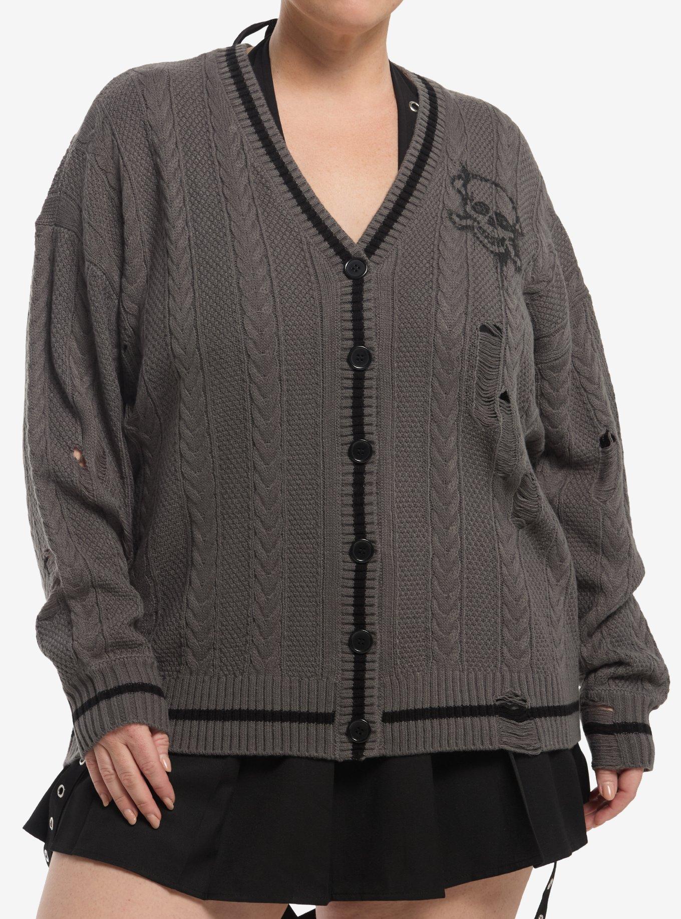 Social Collision Skull 1994 Distressed Girls Cardigan Plus Size, , hi-res