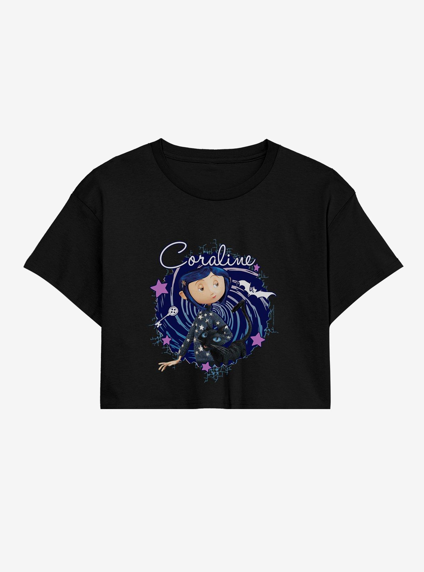Coraline The Cat Swirl And Stars Crop T-Shirt, , hi-res