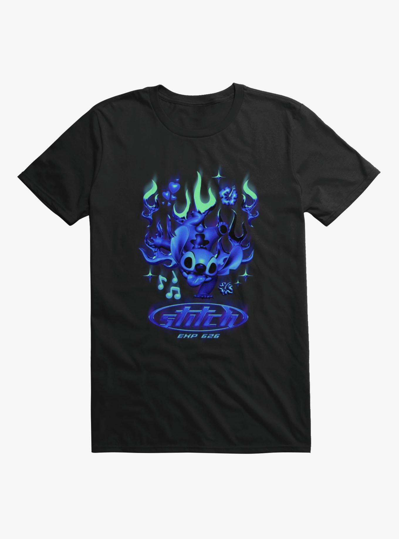 Disney Lilo & Stitch Stitch Y2K Blue Chrome Flames T-Shirt, , hi-res