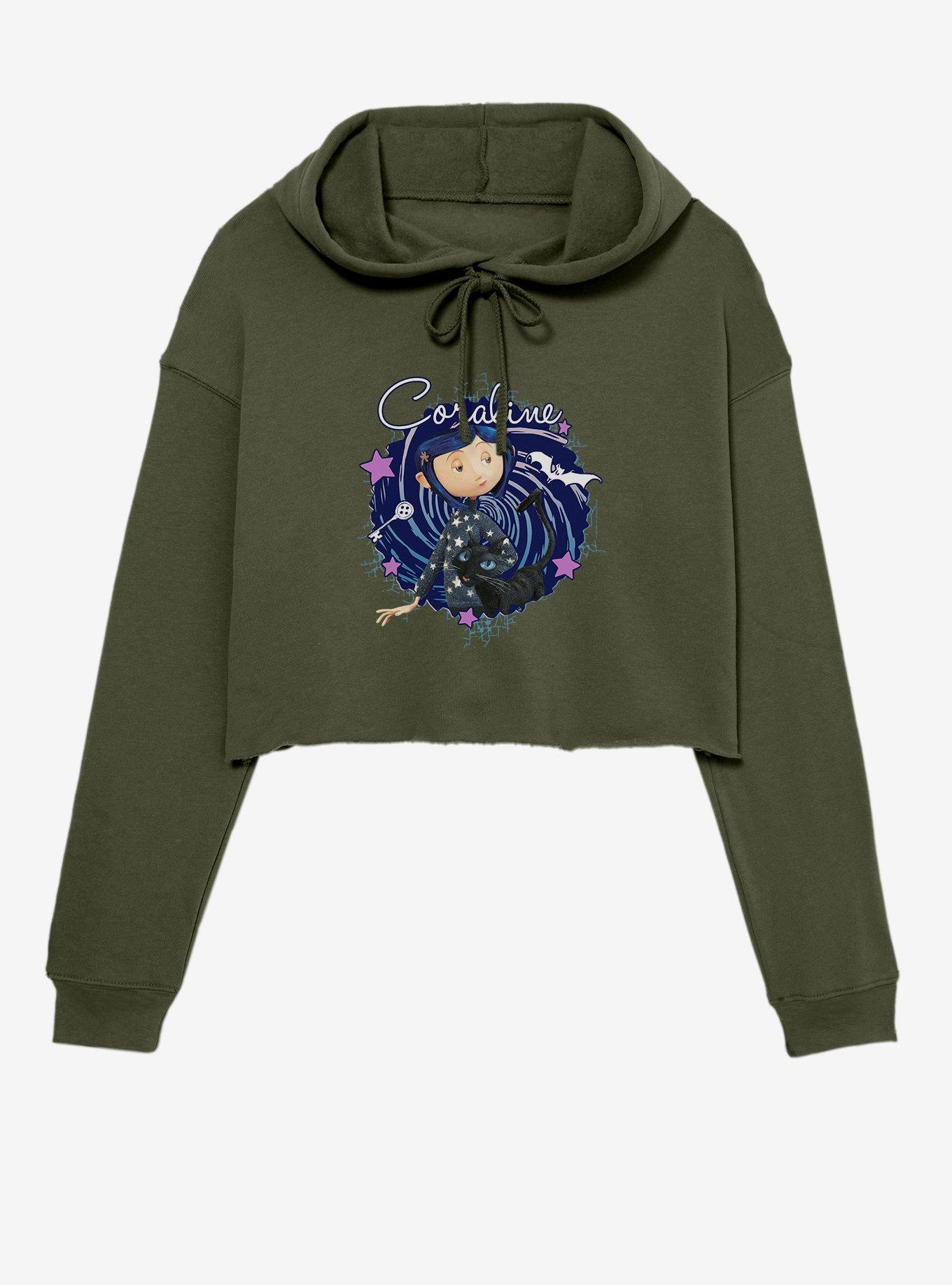 Coraline The Cat Swirl And Stars Crop Hoodie, , hi-res
