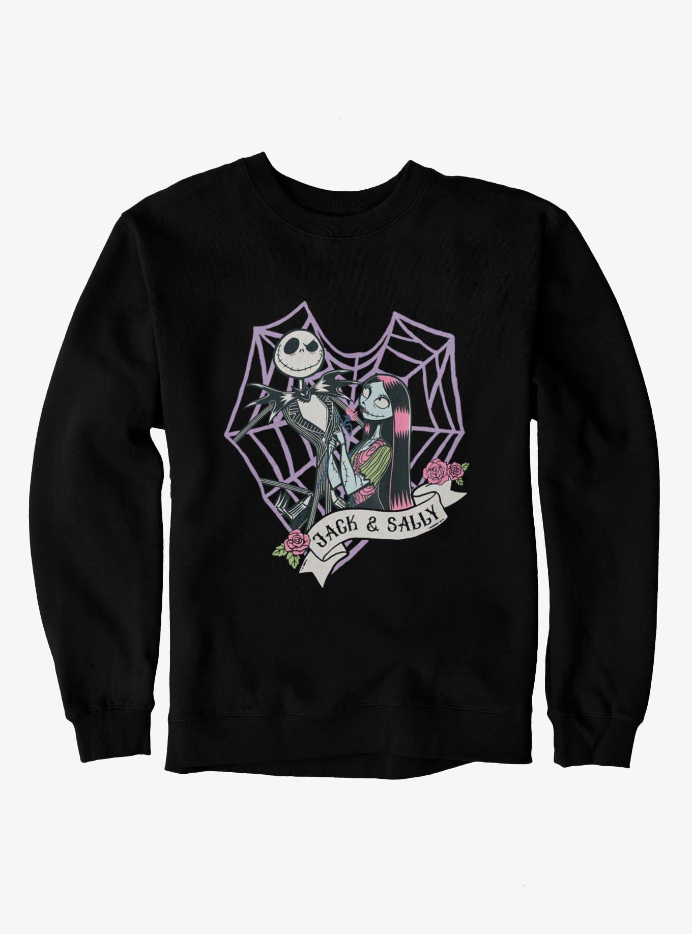 Disney Nightmare Before Christmas Jack And Sally Web Heart Sweatshirt, , hi-res