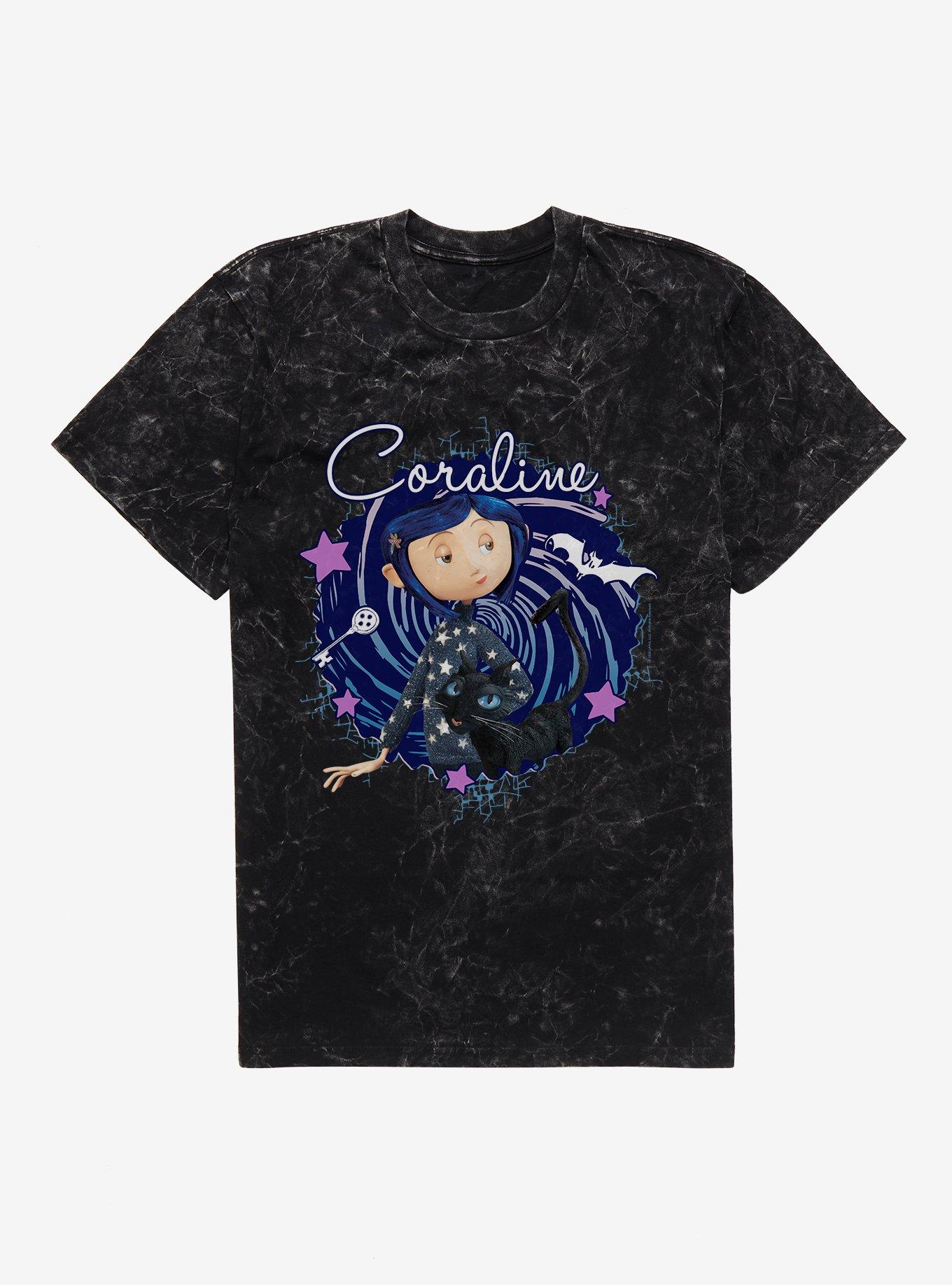 Coraline The Cat Swirl And Stars Mineral Wash T-Shirt, , hi-res