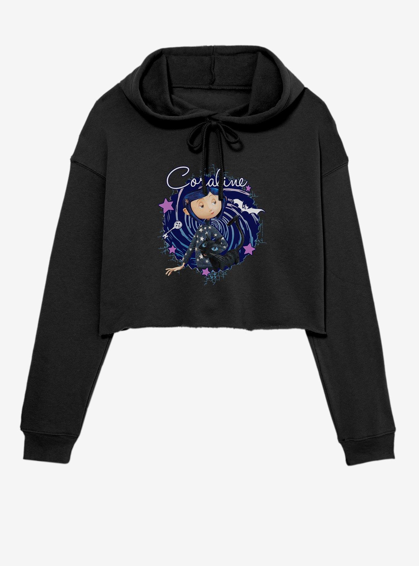 Coraline The Cat Swirl And Stars Crop Hoodie, , hi-res