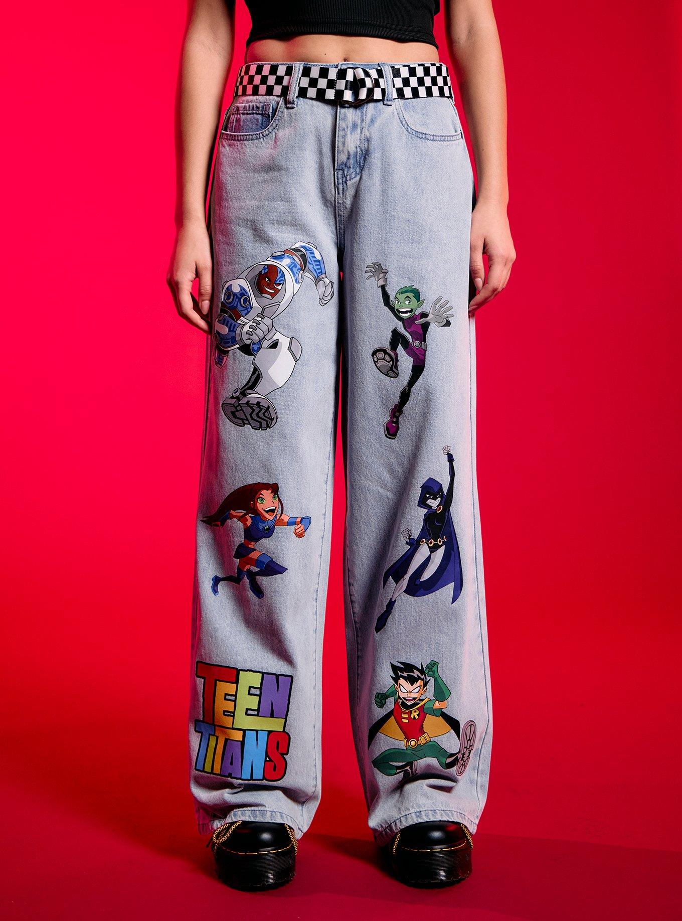 DC Comics Teen Titans Character Belted Wide Leg Jeans, , hi-res