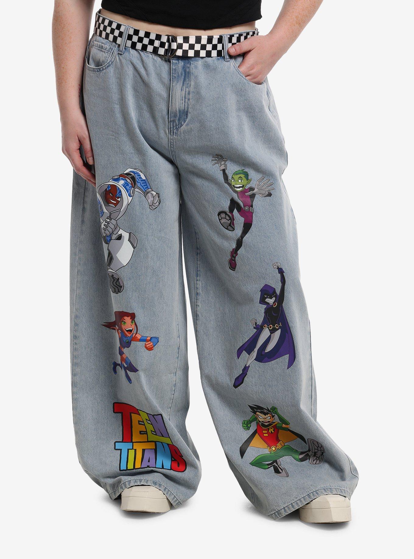 DC Comics Teen Titans Character Belted Wide Leg Jeans Plus Size, , hi-res