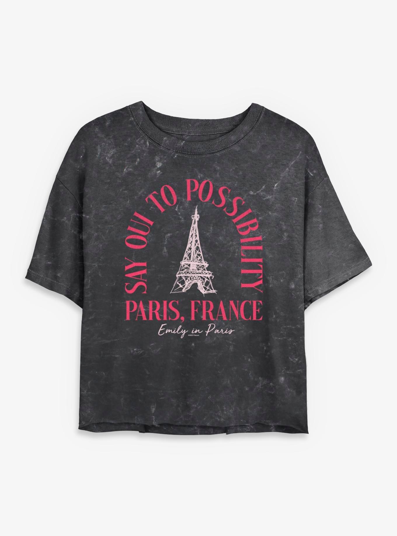 Emily In Paris Say Oui Womens Mineral Wash Crop T-Shirt, , hi-res