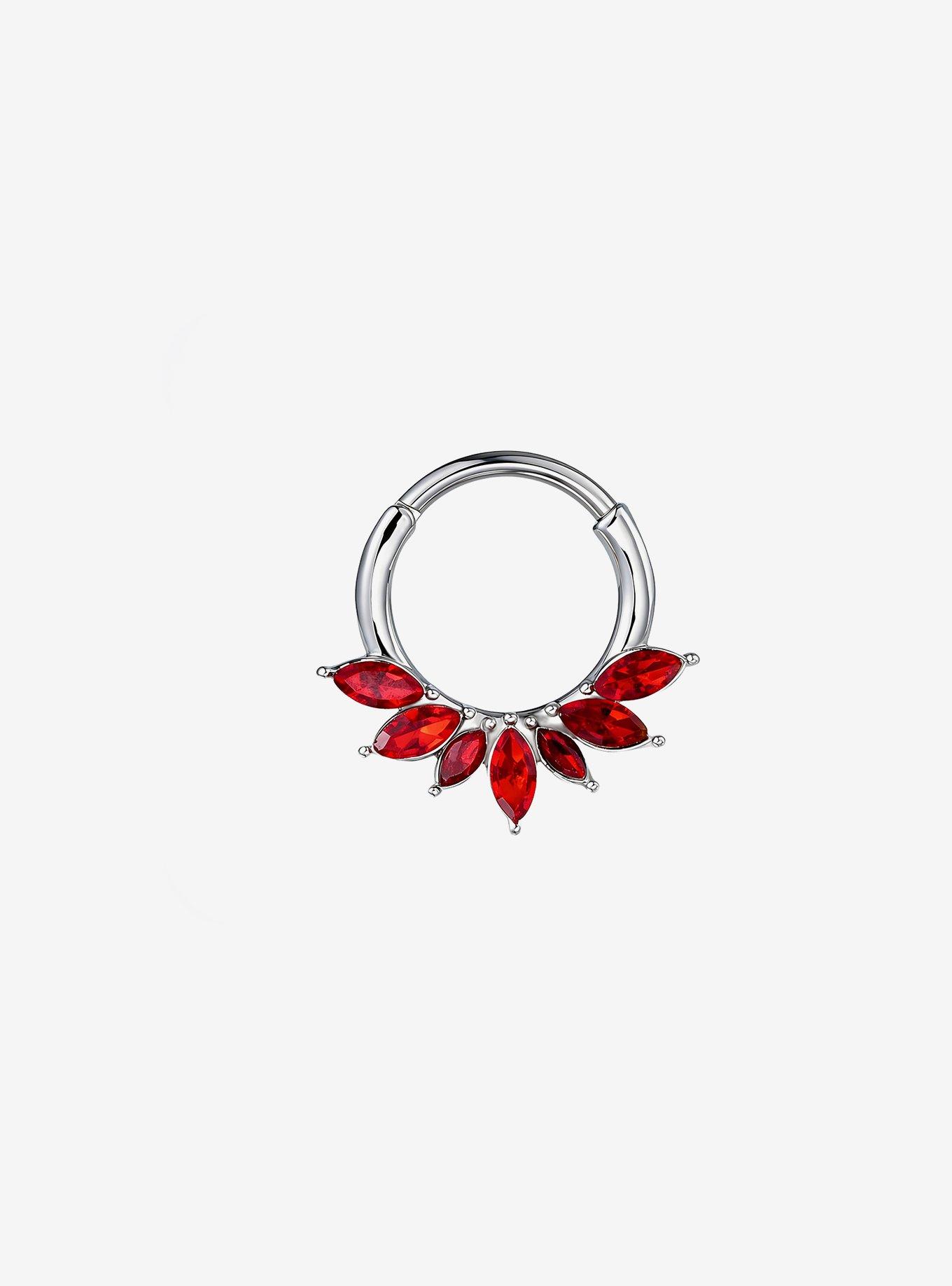 Steel Silver Red Gem Hinged Clicker, , hi-res
