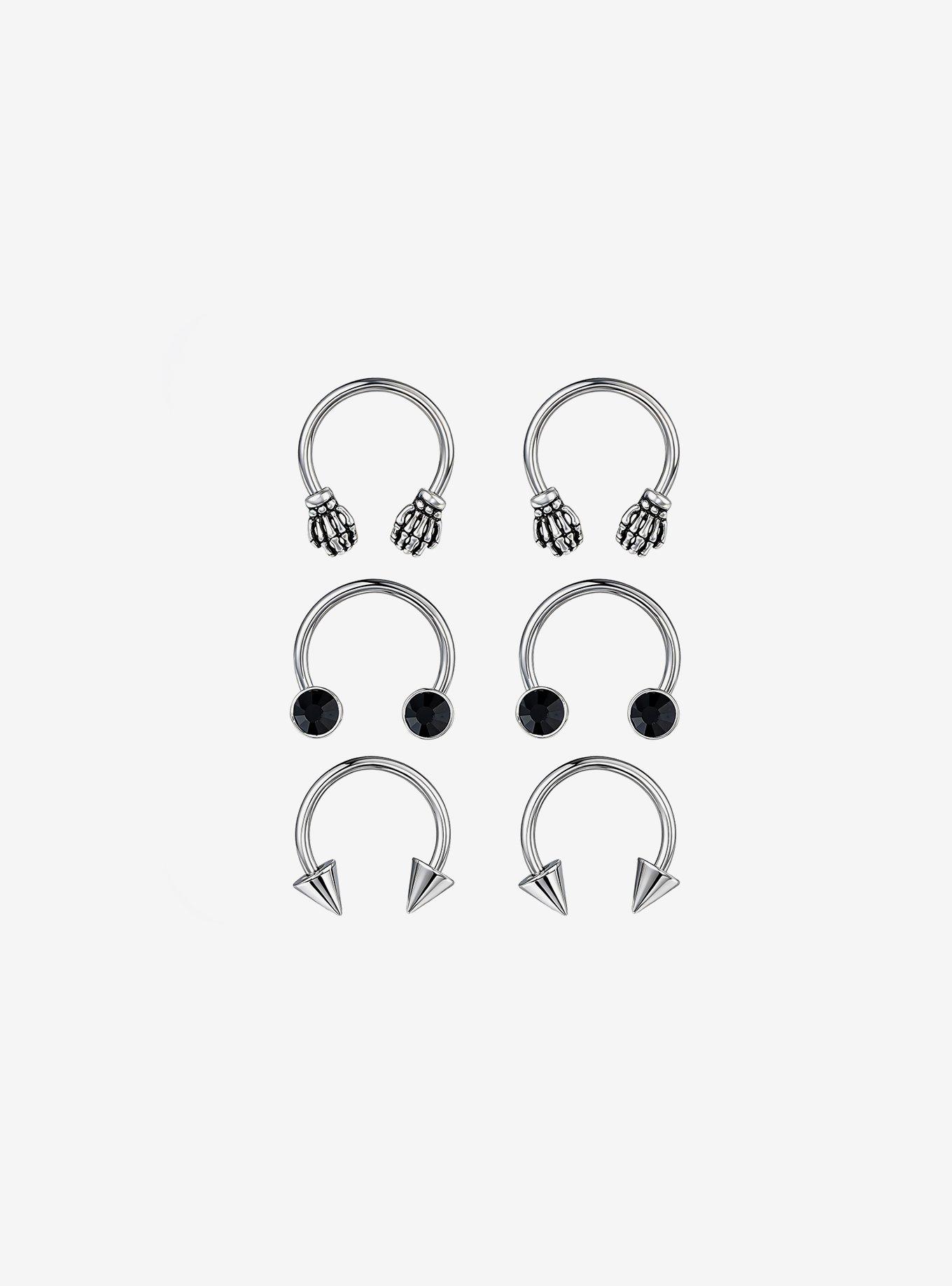 Steel Skeleton Hand Black Gem Circular Barbell 6 Pack