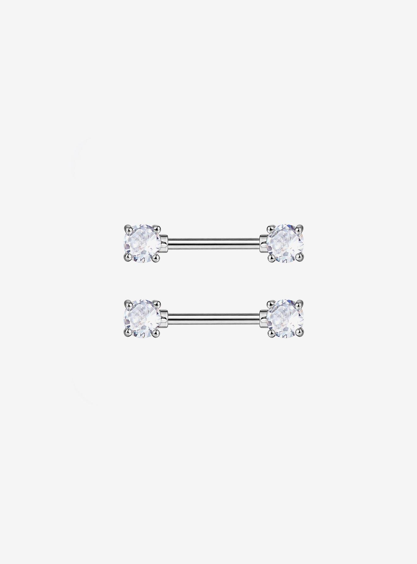 Steel Silver CZ Nipple Barbell 2 Pack, , hi-res