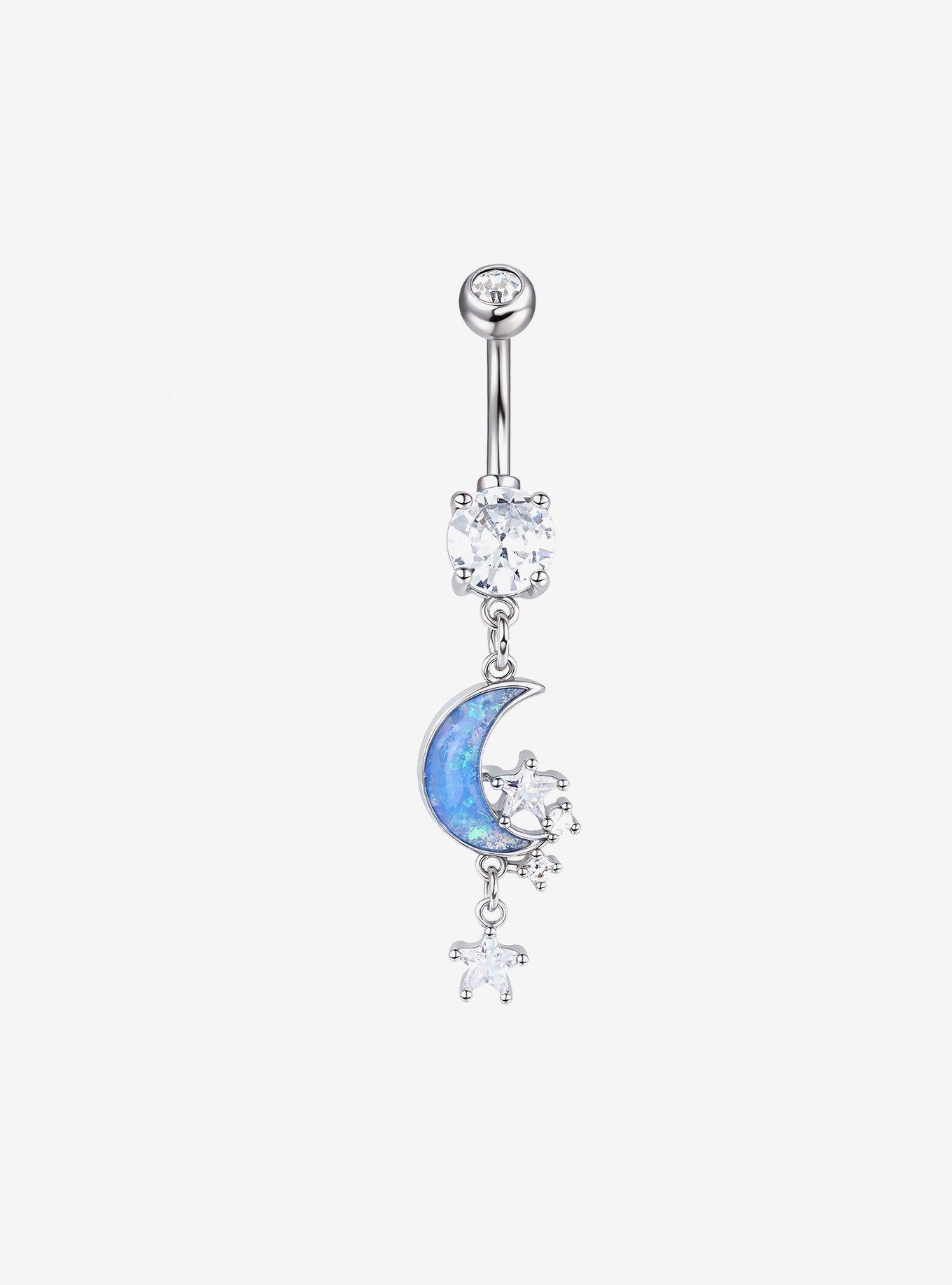 Steel Blue Opalite Celestial Navel Barbell, , hi-res