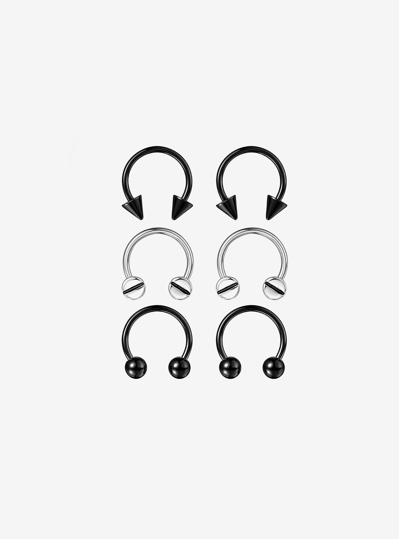 Steel Black  Silver Ball Spike Circular Barbell 6 Pack