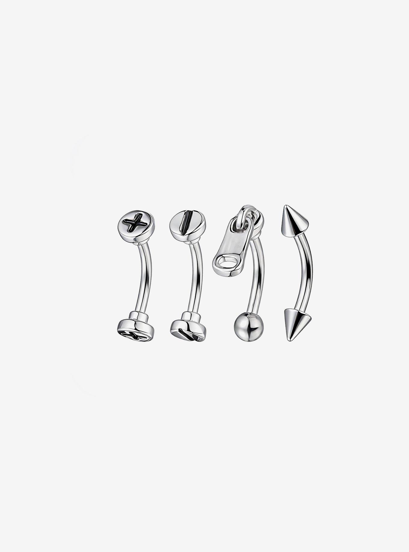 Steel Silver Hardware Eyebrow Barbell 4 Pack, , hi-res