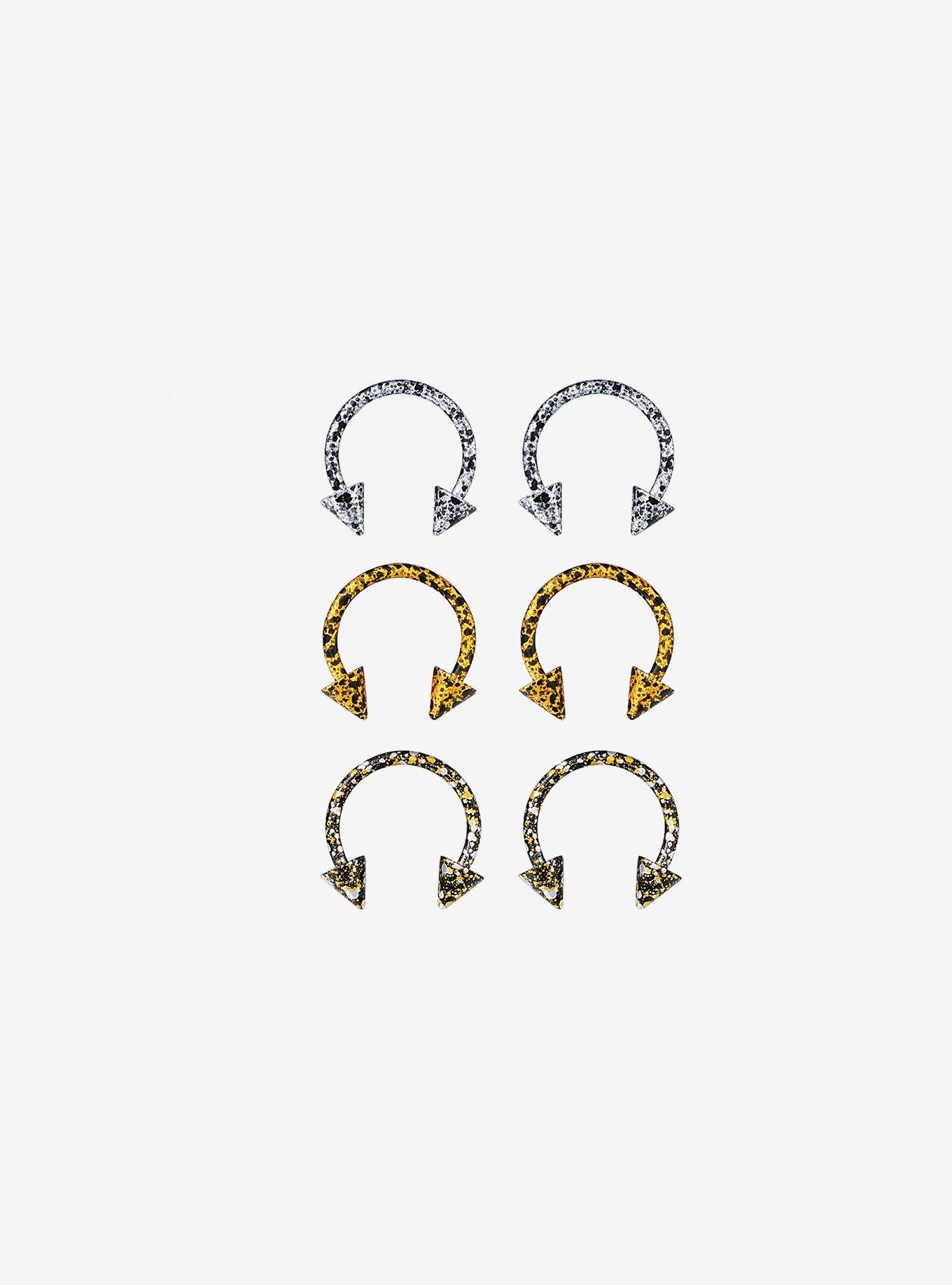 Steel Silver Gold Splatter Circular Barbell 6 Pack