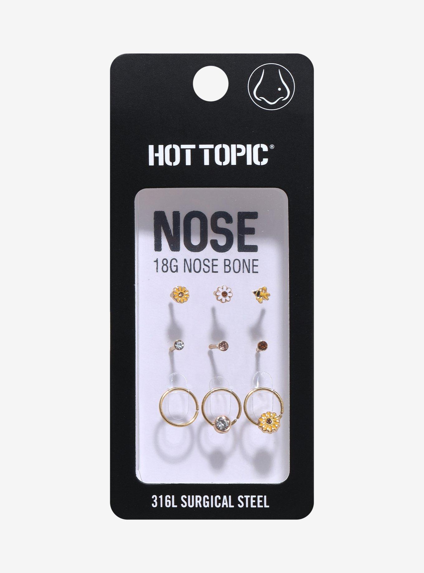 18G Steel Sunflower Bee Nose Stud & Hoop 9 Pack, , hi-res
