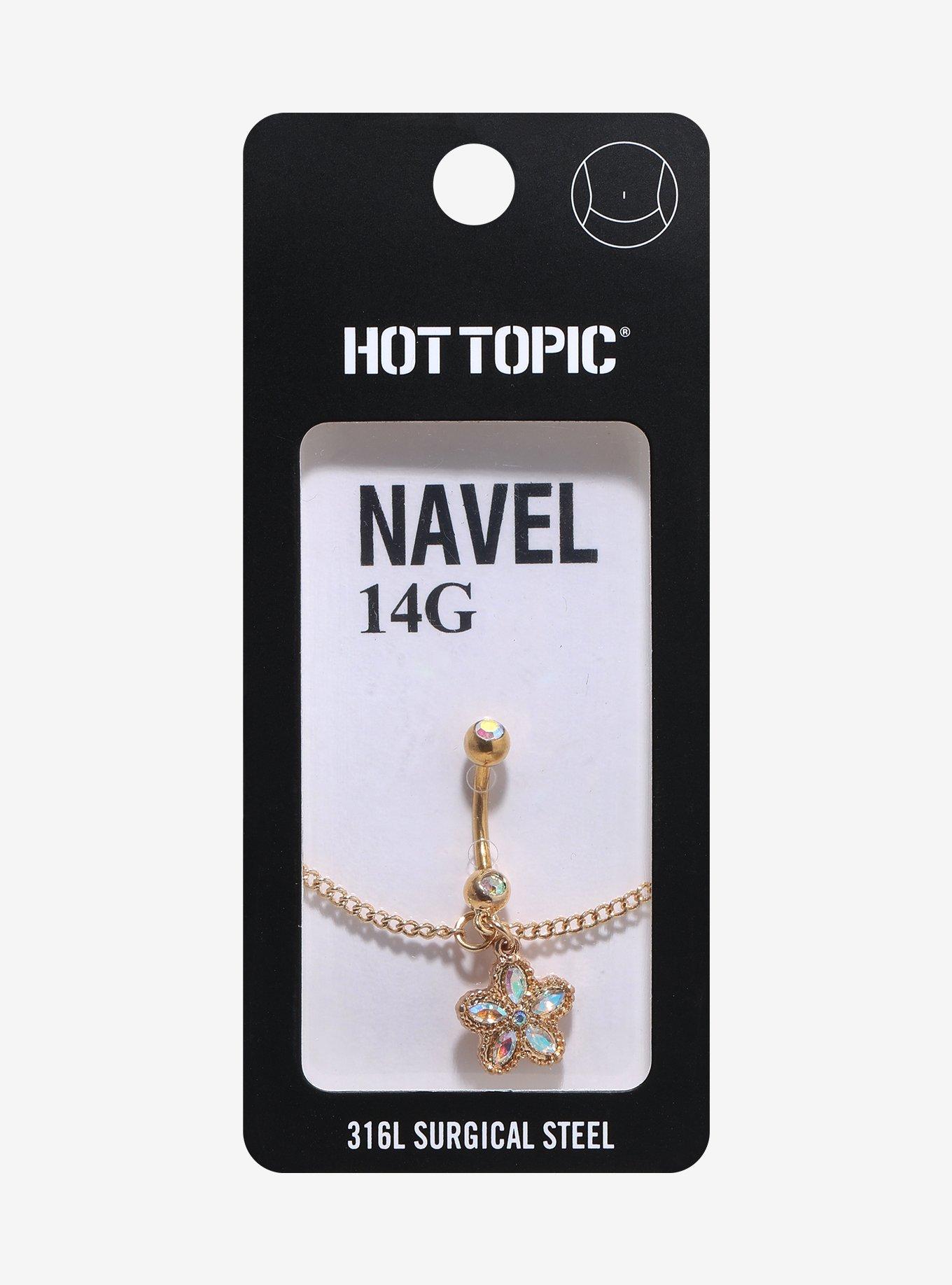 14G Steel Iridescent Flower Navel Barbell & Belly Chain, , hi-res