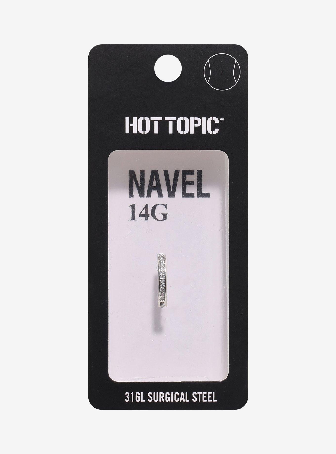 14G Steel Silver CZ Gems Navel Clicker, , hi-res