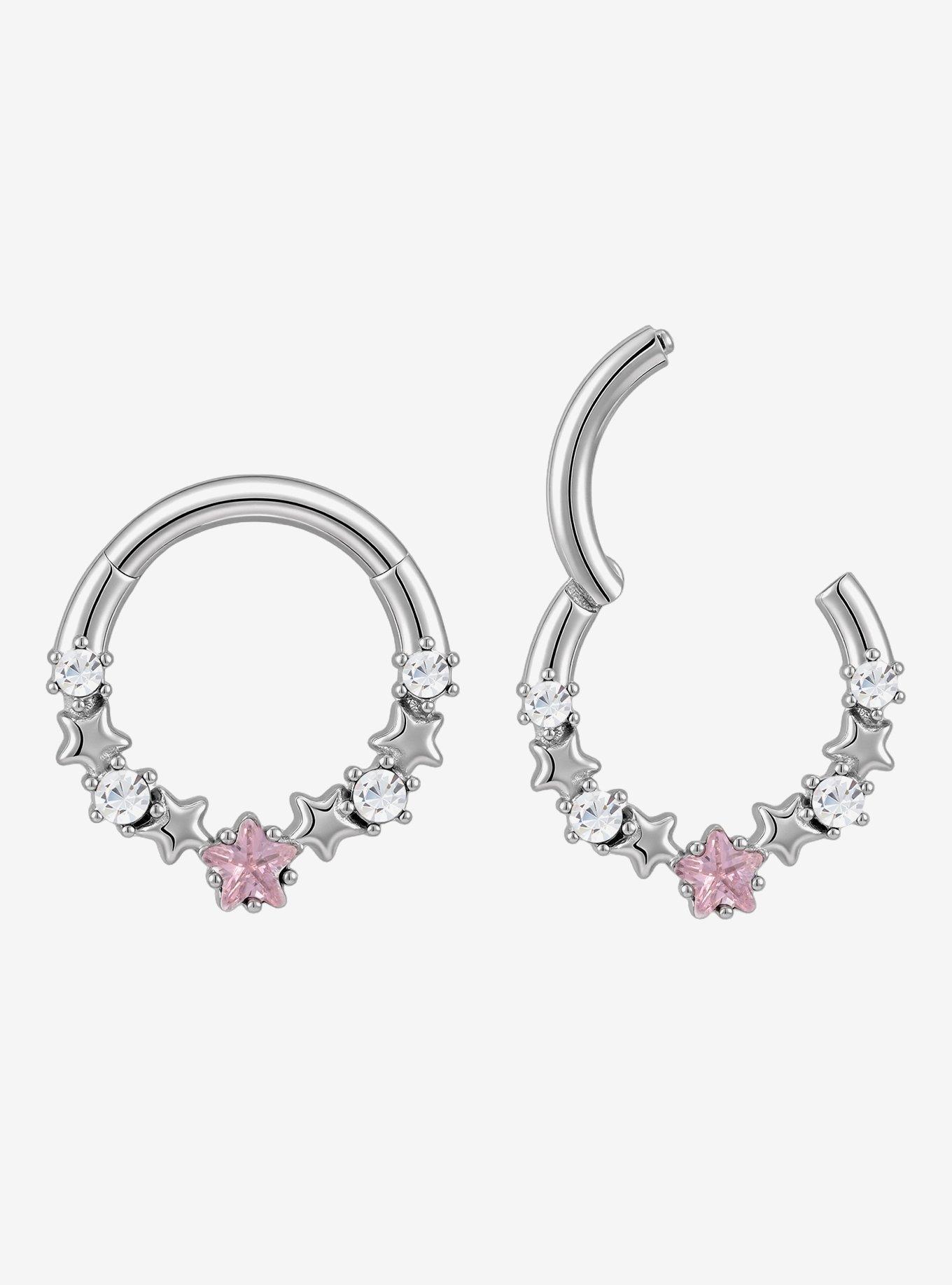 Steel Silver Pink Star Hinged Clicker, , hi-res