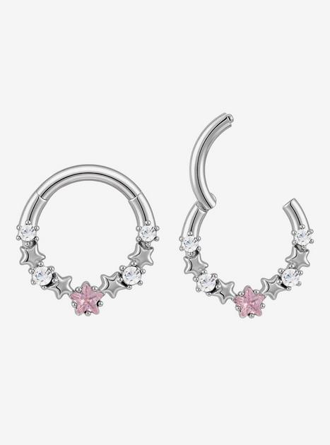 Steel Silver Pink Star Hinged Clicker | Hot Topic