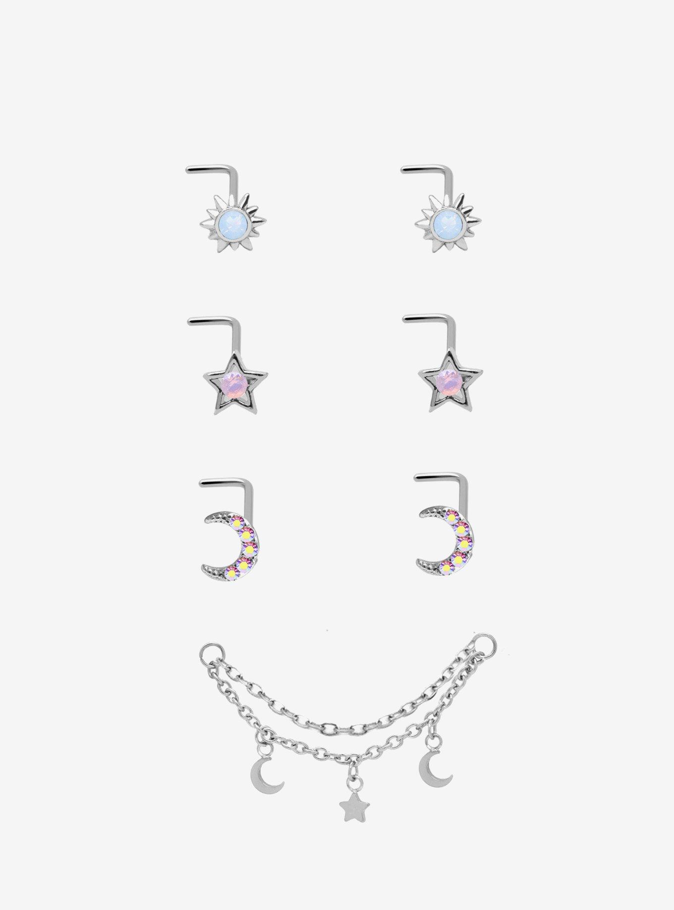 Steel Celestial Nose Stud & Chain 7 Pack, , hi-res