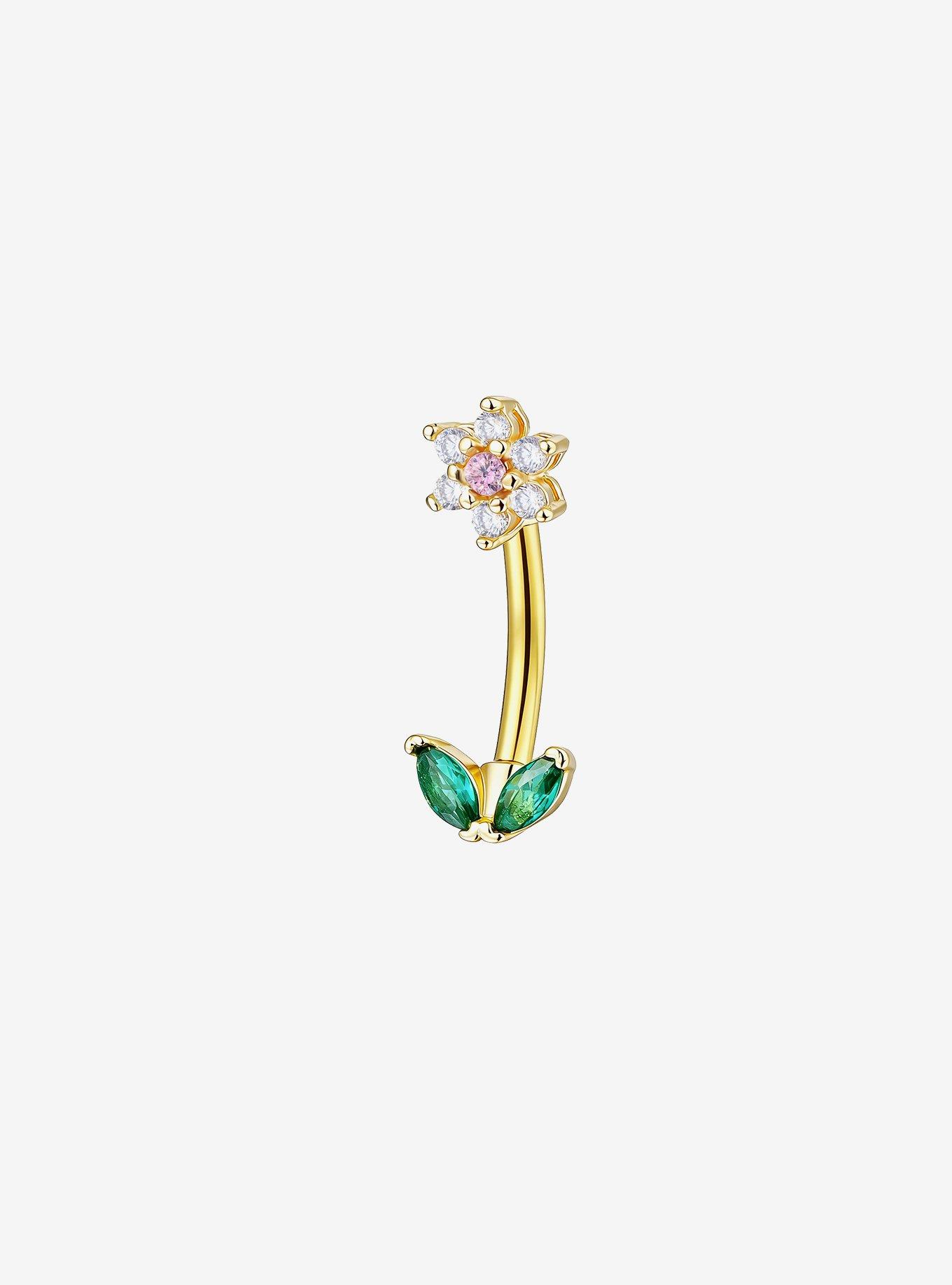 Steel Bling Flower Navel Barbell, , hi-res