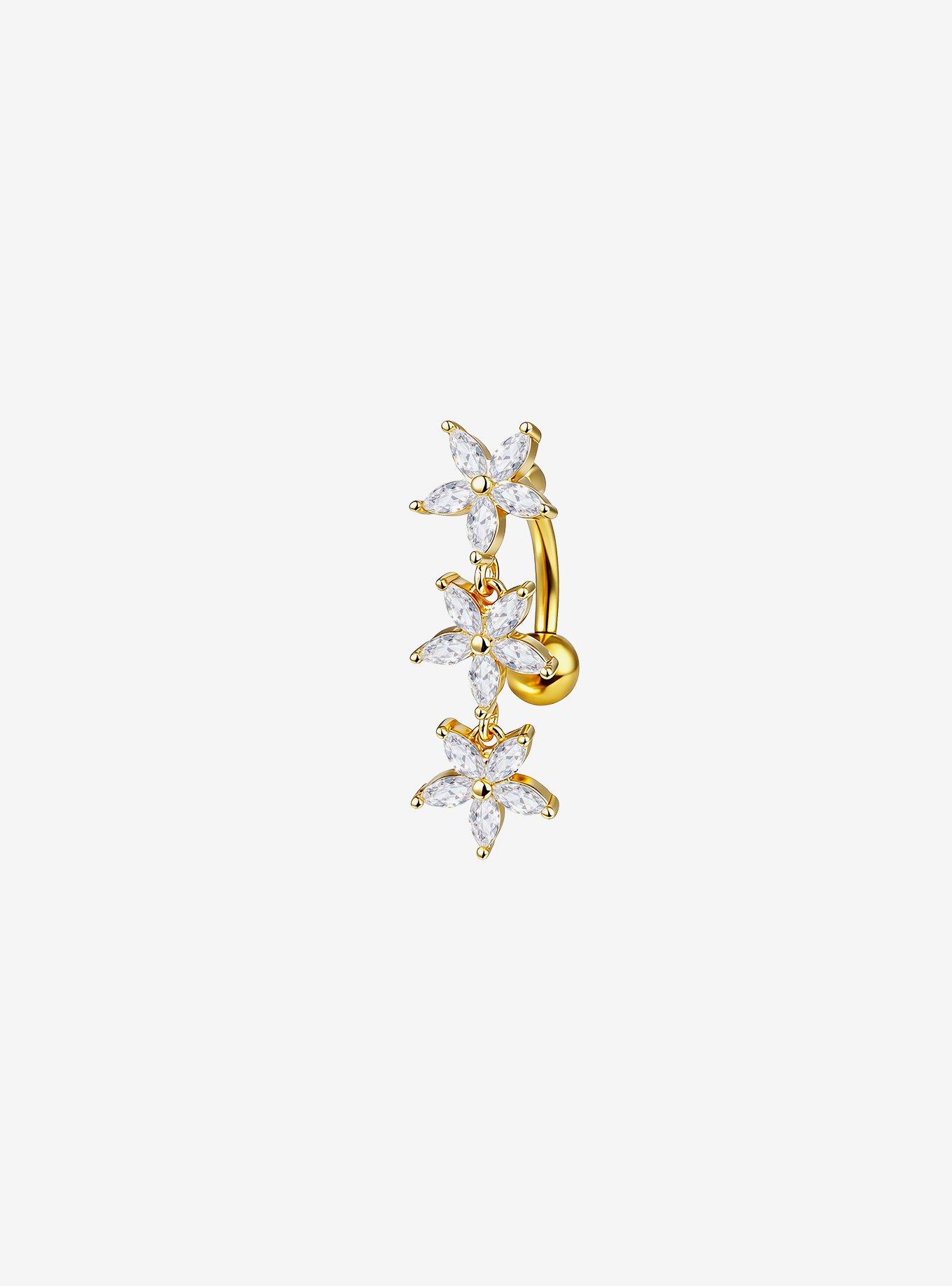 Steel Triple Flower Navel Barbell, , hi-res