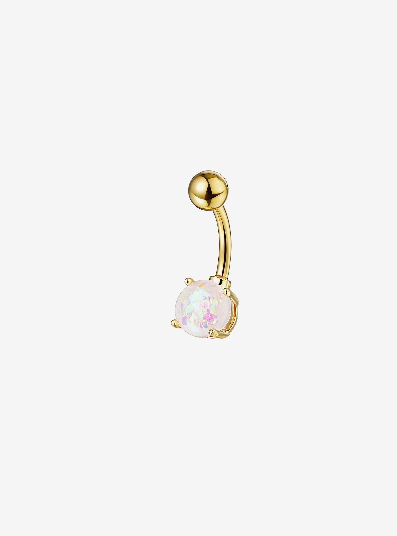 Steel Gold Opal Navel Barbell, , hi-res