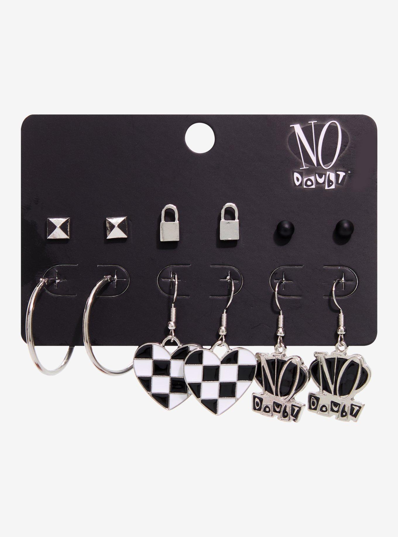 No Doubt Logo Checkered Heart Earring Set, , hi-res