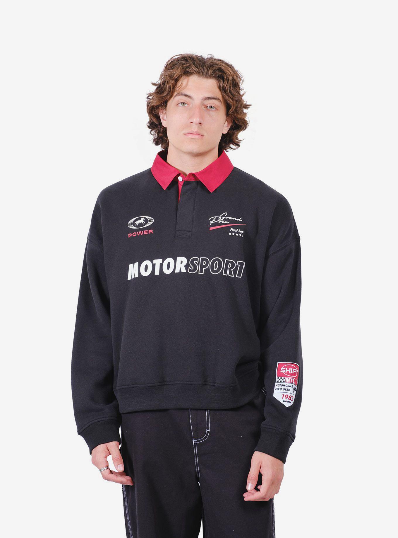Motorsport 82 Rugby Fleece Sweater Black | Hot Topic