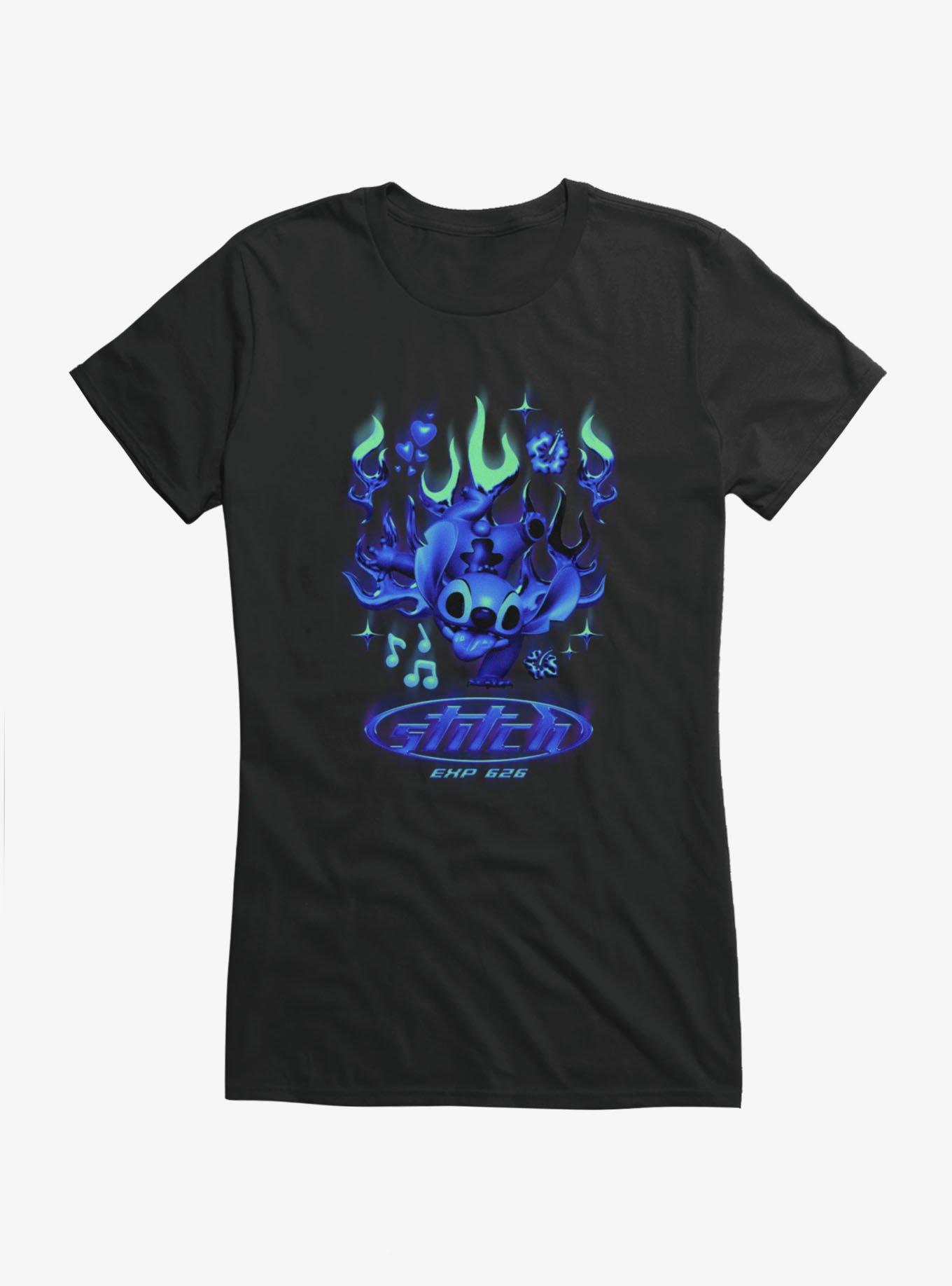 Disney Lilo & Stitch Stitch Y2K Blue Chrome Flames Girls T-Shirt, , hi-res