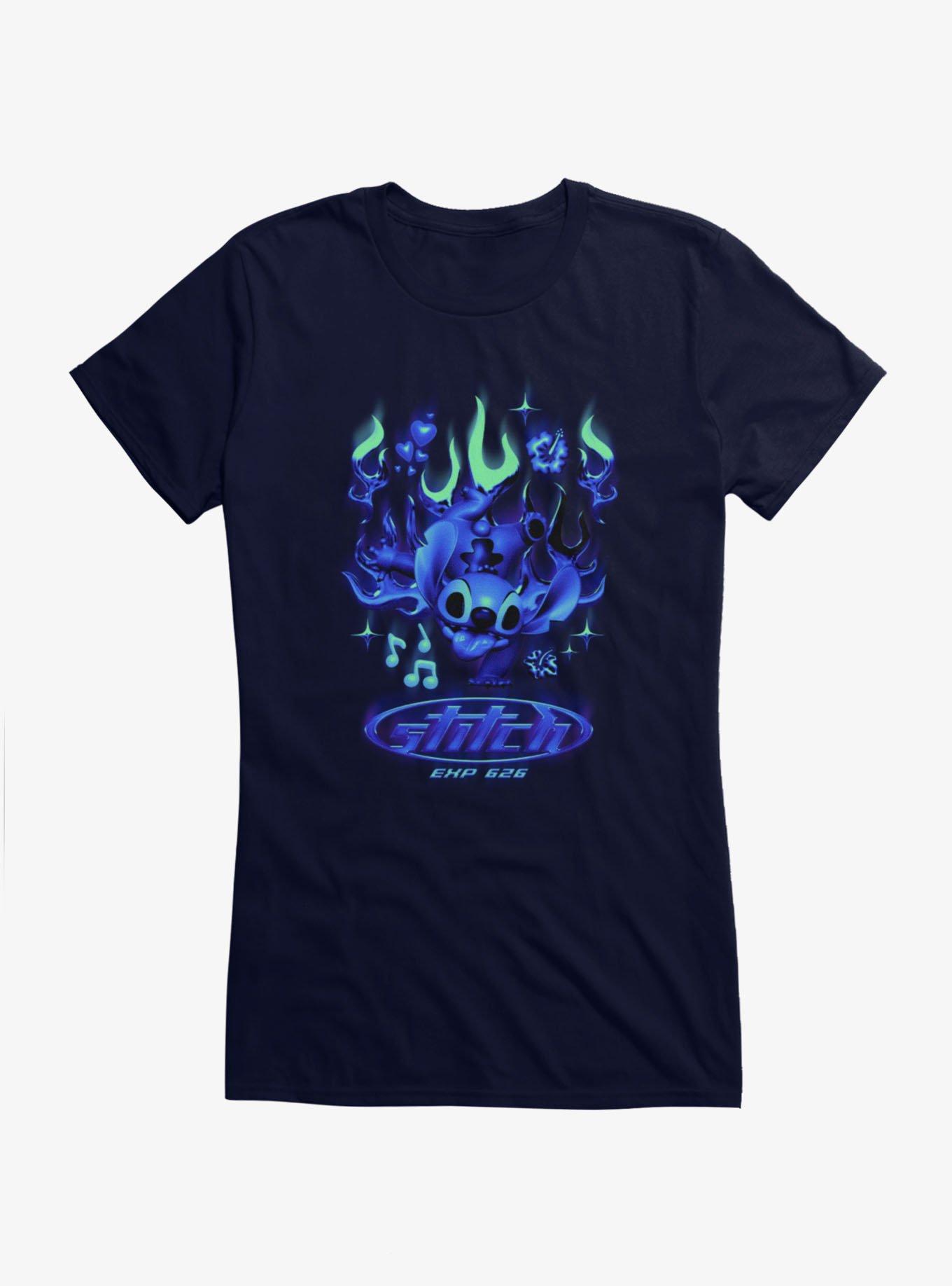 Disney Lilo & Stitch Stitch Y2K Blue Chrome Flames Girls T-Shirt, , hi-res