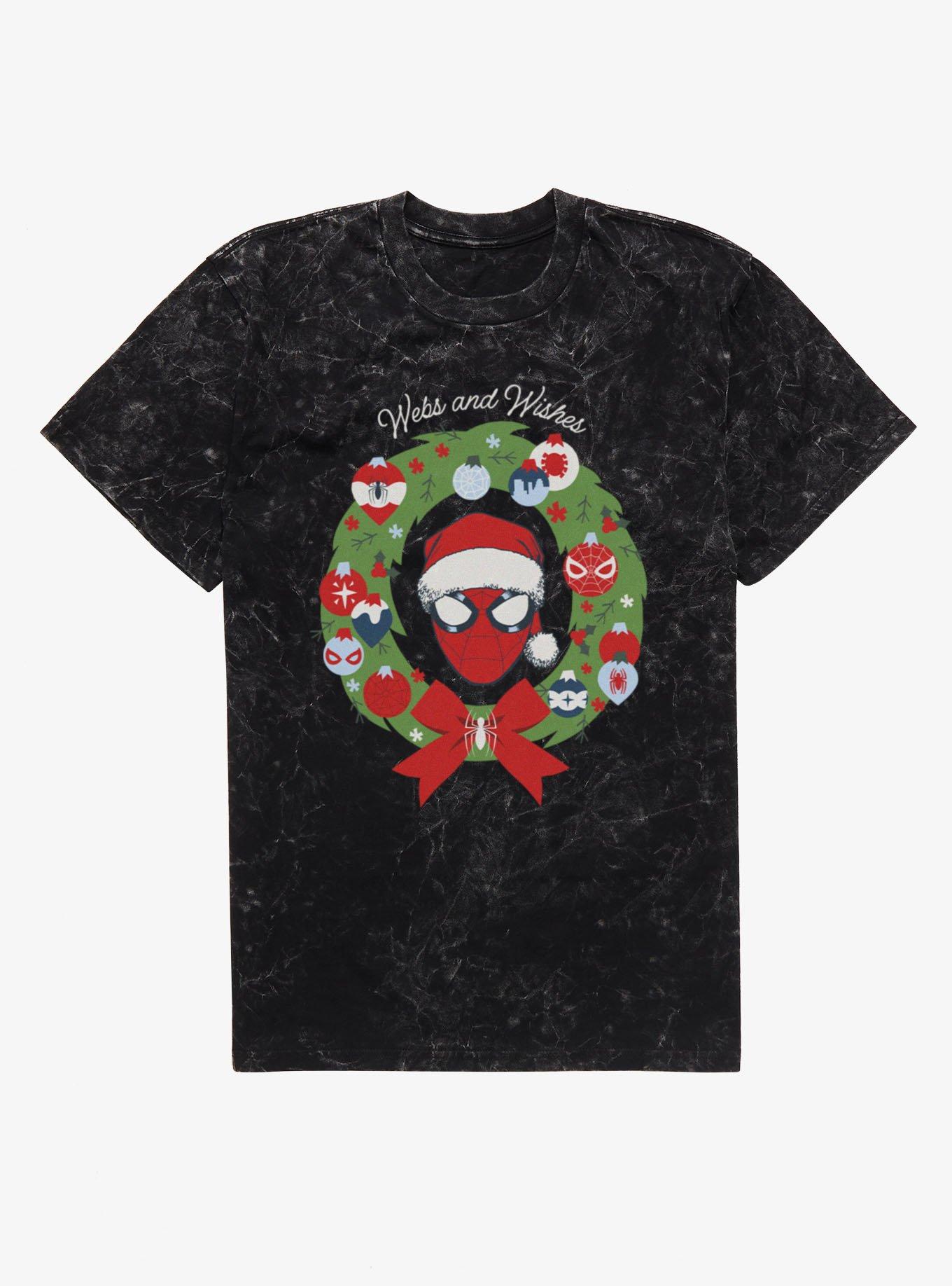 Marvel Spider-Man Merry Webs And Wishes Wreath Mineral Wash T-Shirt, , hi-res