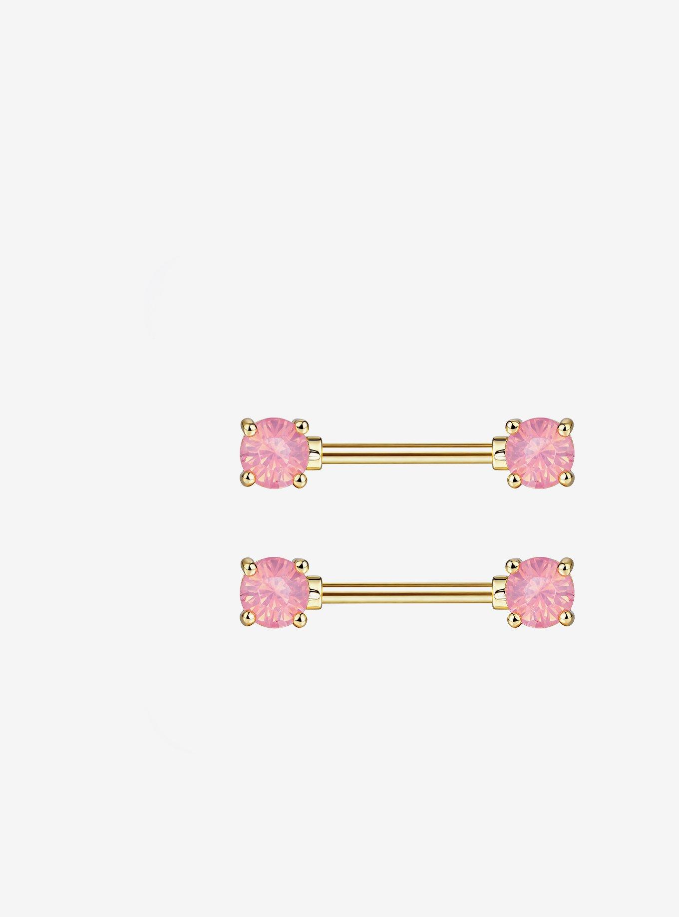 Steel Pink Gem Nipple Barbell 2 Pack, , hi-res