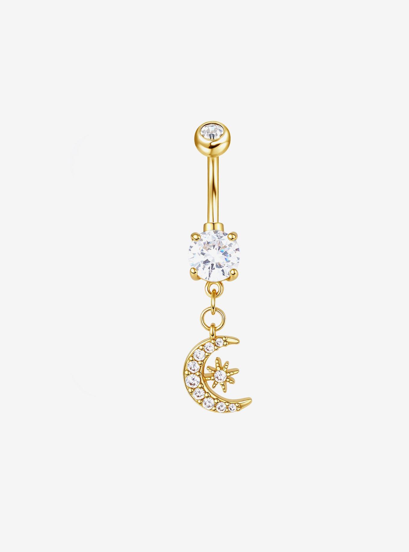 Steel Gold Bling Celestial Navel Barbell
