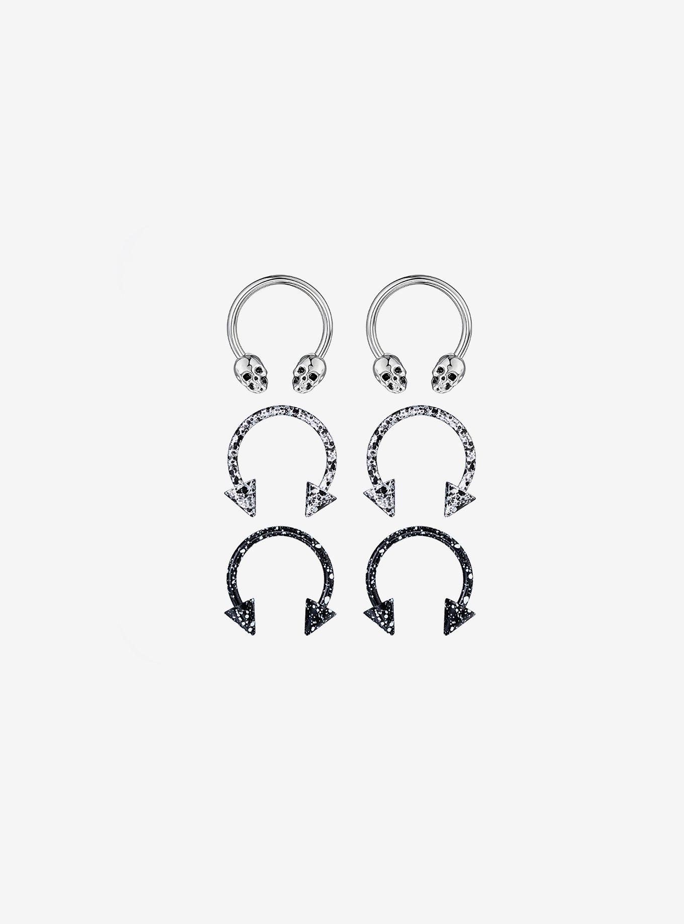 Steel Black  White Splatter Skull Circular Barbell 6 Pack