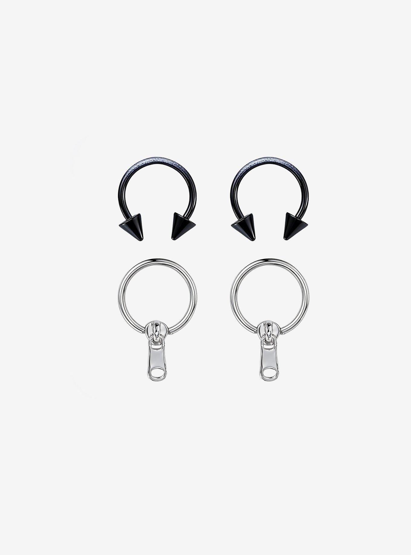 Steel Black  Silver Circular Barbell  Captive Hoop 4 Pack