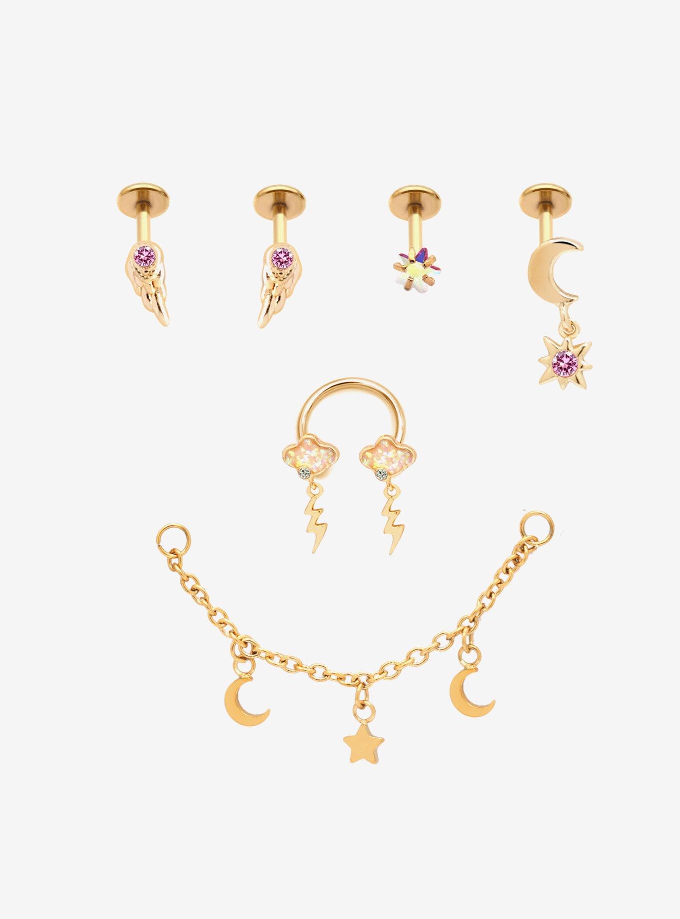 Steel Celestial Wing Nose Stud & Chain 6 Pack, , hi-res