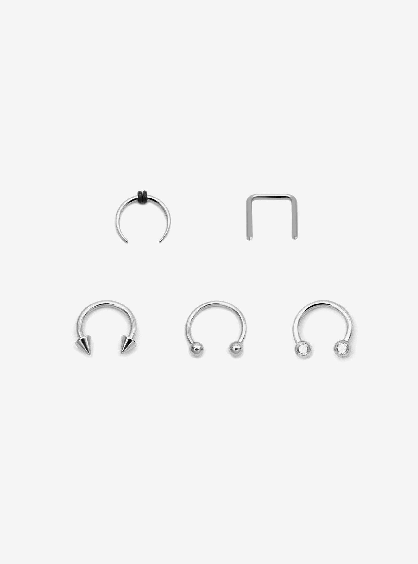 Steel Silver Nose Circular Barbells Staple Septum 5 Pack, , hi-res
