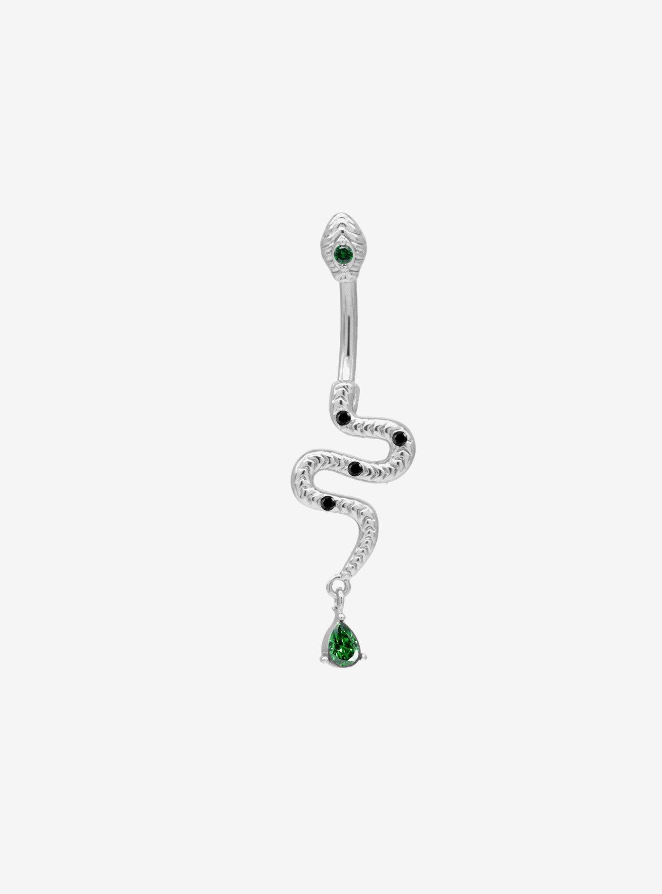 Steel Silver Snake Navel Barbell, , hi-res