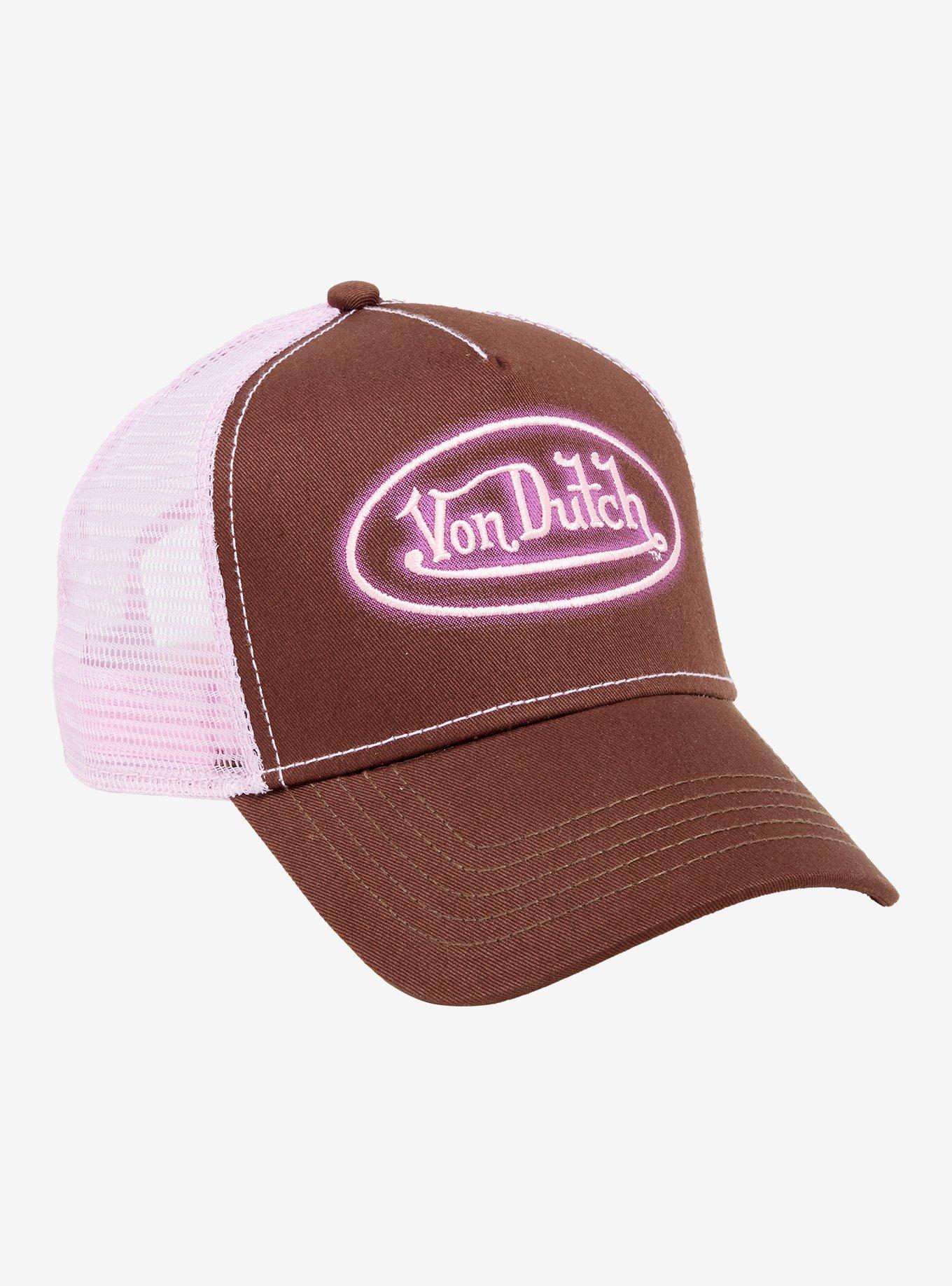 Von Dutch Pink & Brown Logo Trucker Hat, , hi-res