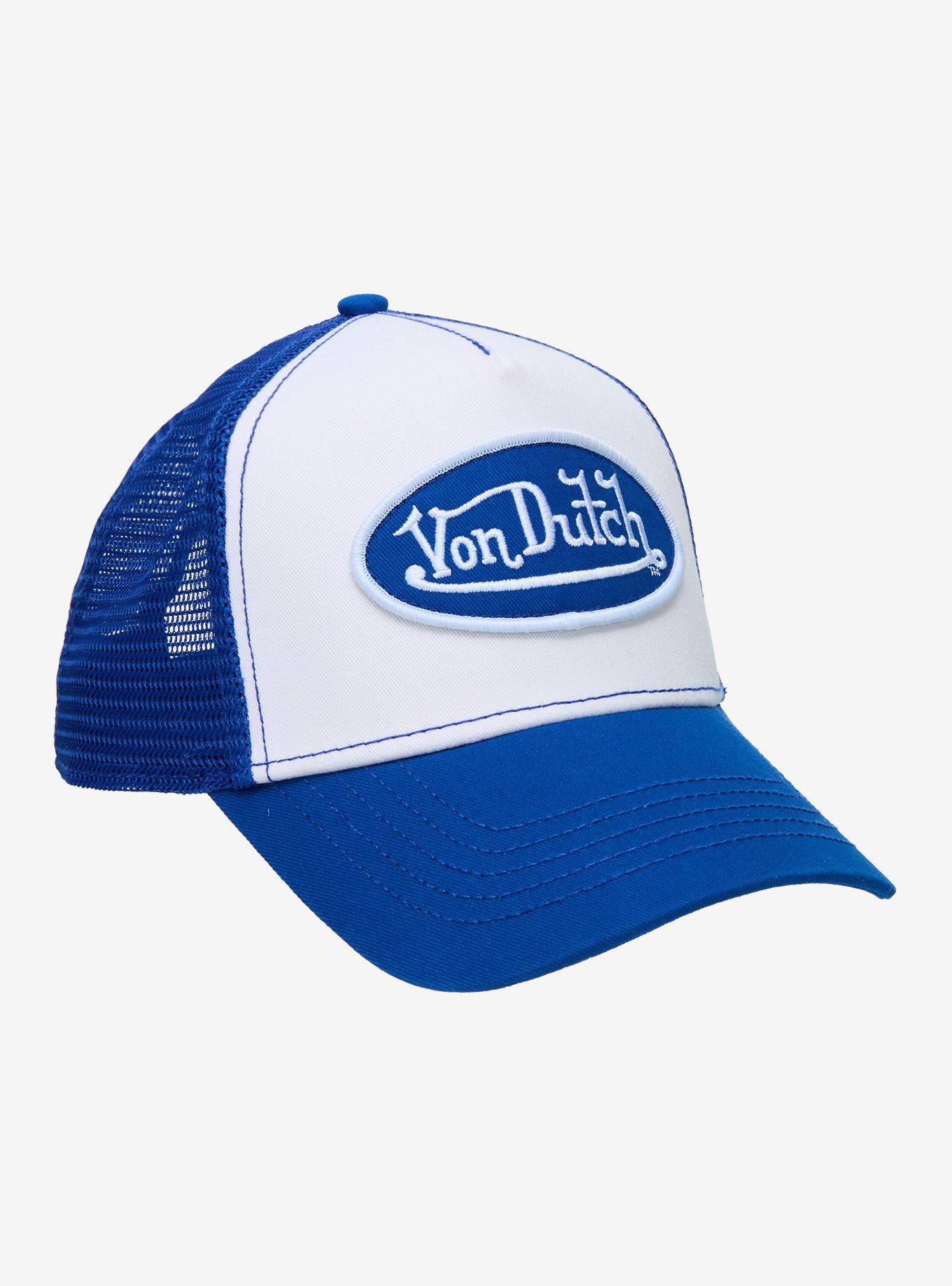 Von Dutch Blue & White Logo Trucker Hat, , hi-res