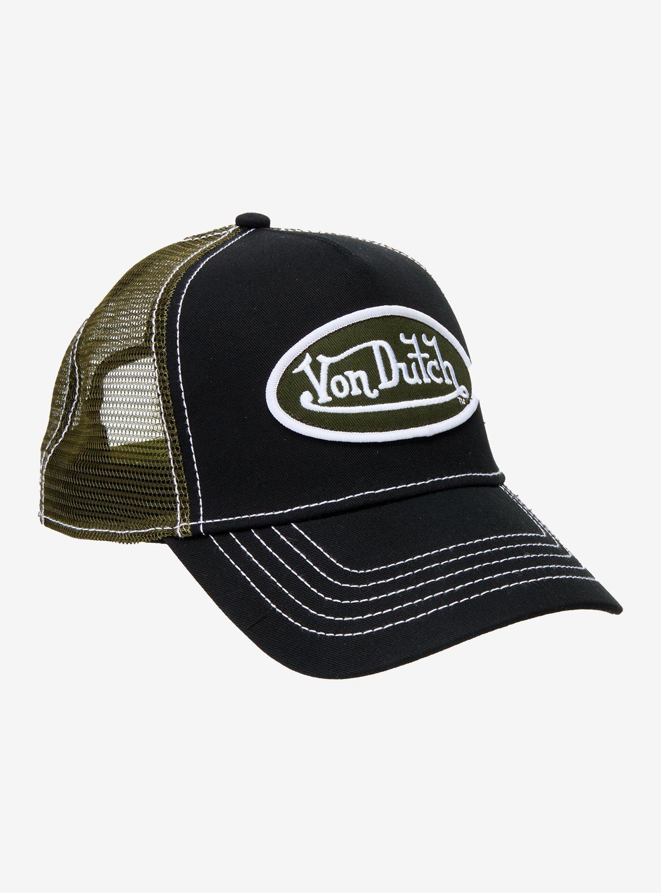 Von Dutch Black White & Army Green Logo Trucker Hat, , hi-res
