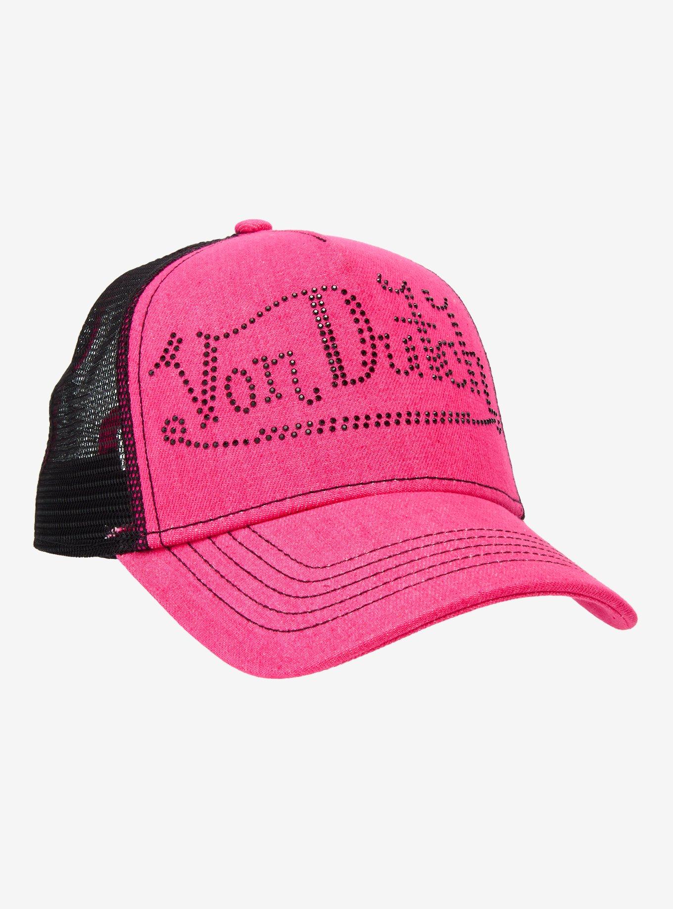 Von Dutch Pink & Black Rhinestone Logo Trucker Hat, , hi-res
