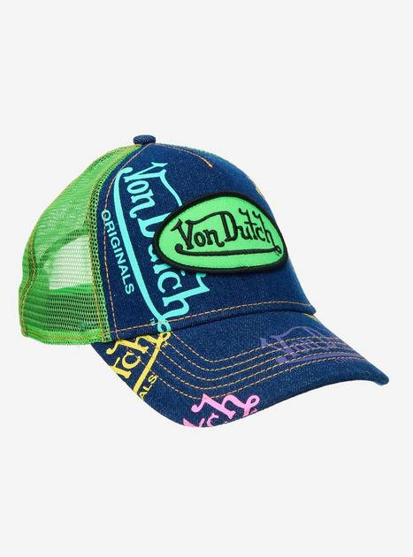 Von Dutch Lime Green & Denim Logo Trucker Hat | Hot Topic display picture 1