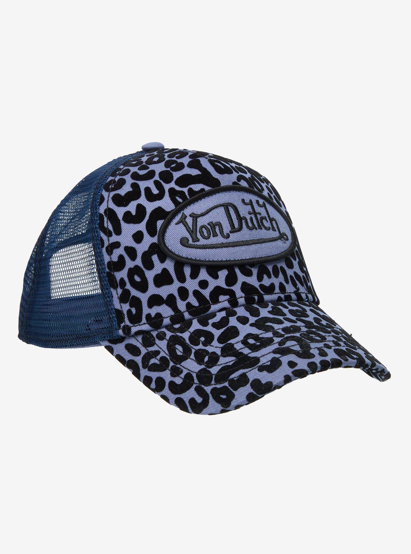 Von Dutch Blue Flocked Leopard Print Trucker Hat, , hi-res
