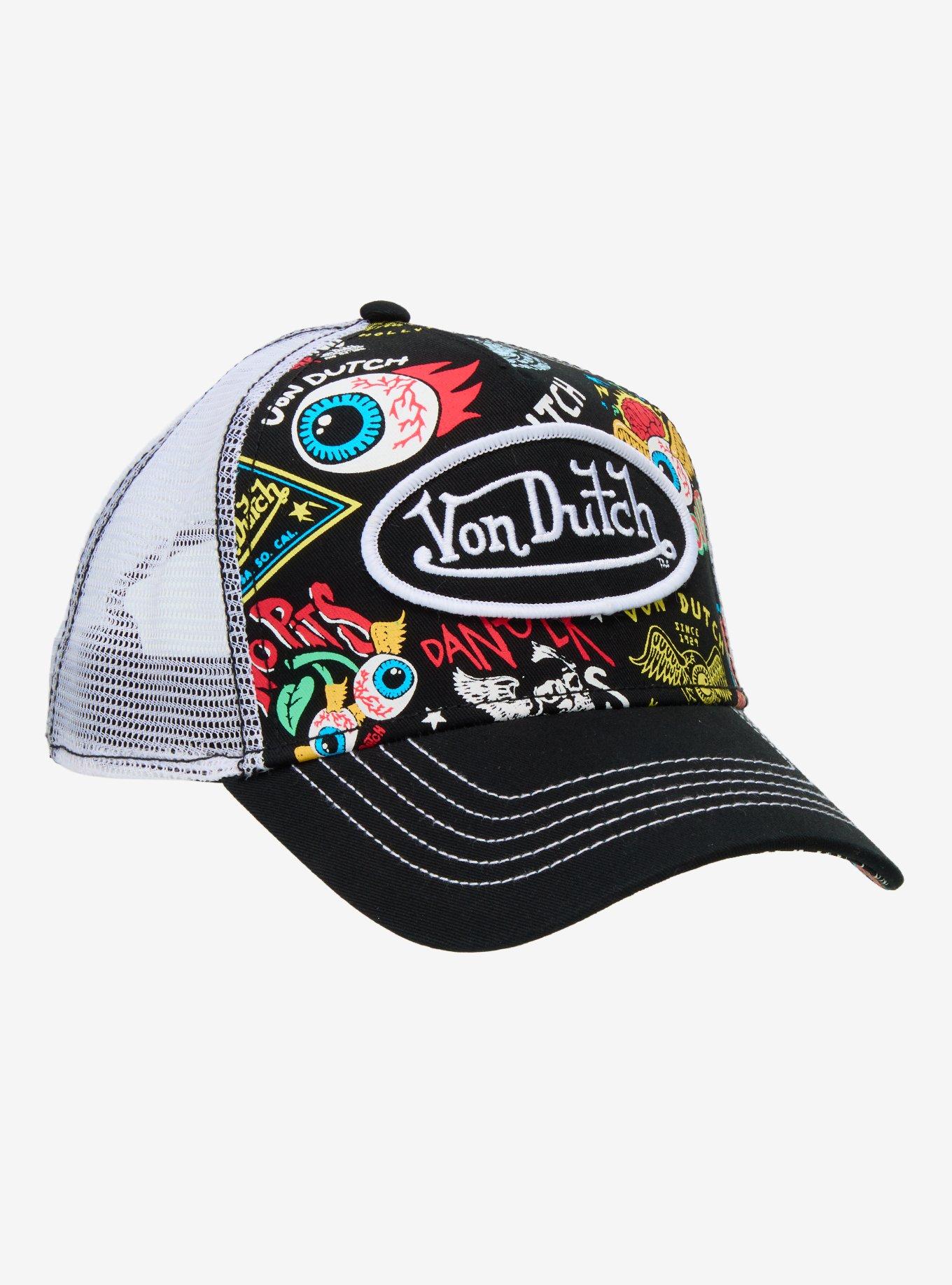 Von Dutch Tattoo Eyes Logo Trucker Hat, , hi-res