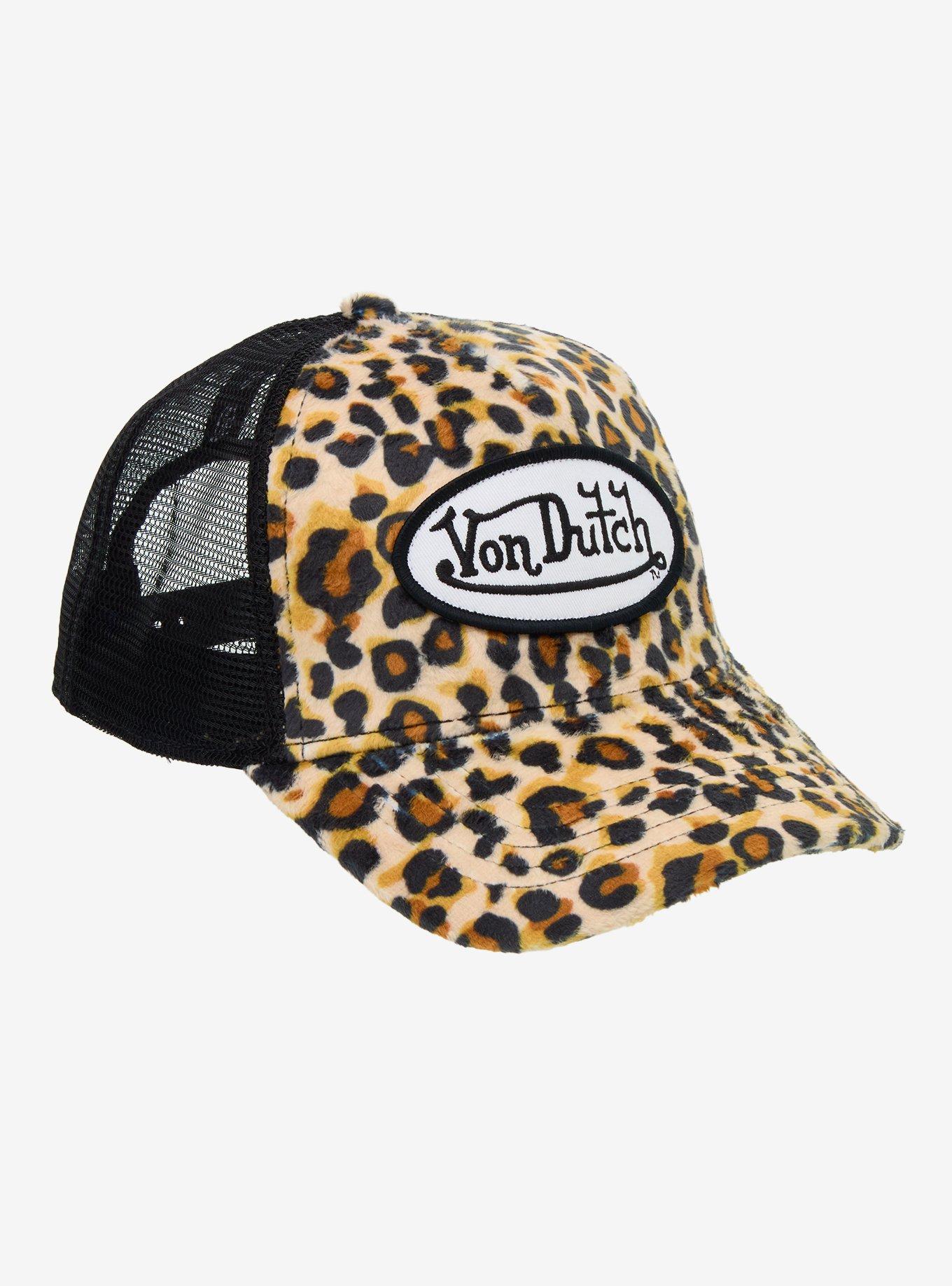 Von Dutch Fuzzy Leopard Print Trucker Hat, , hi-res