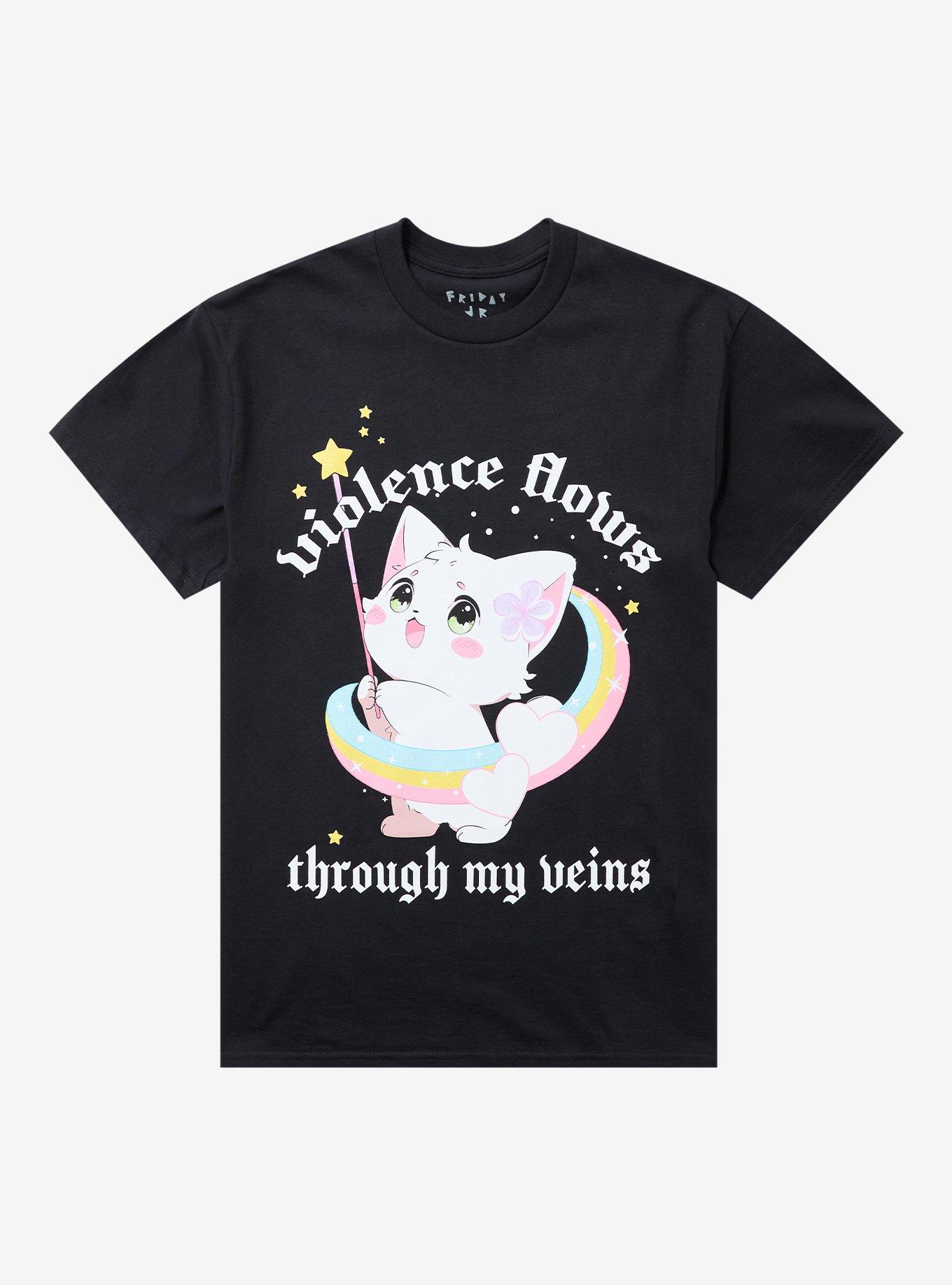 Cat Violence Flows Rainbow T-Shirt By Friday Jr., , hi-res