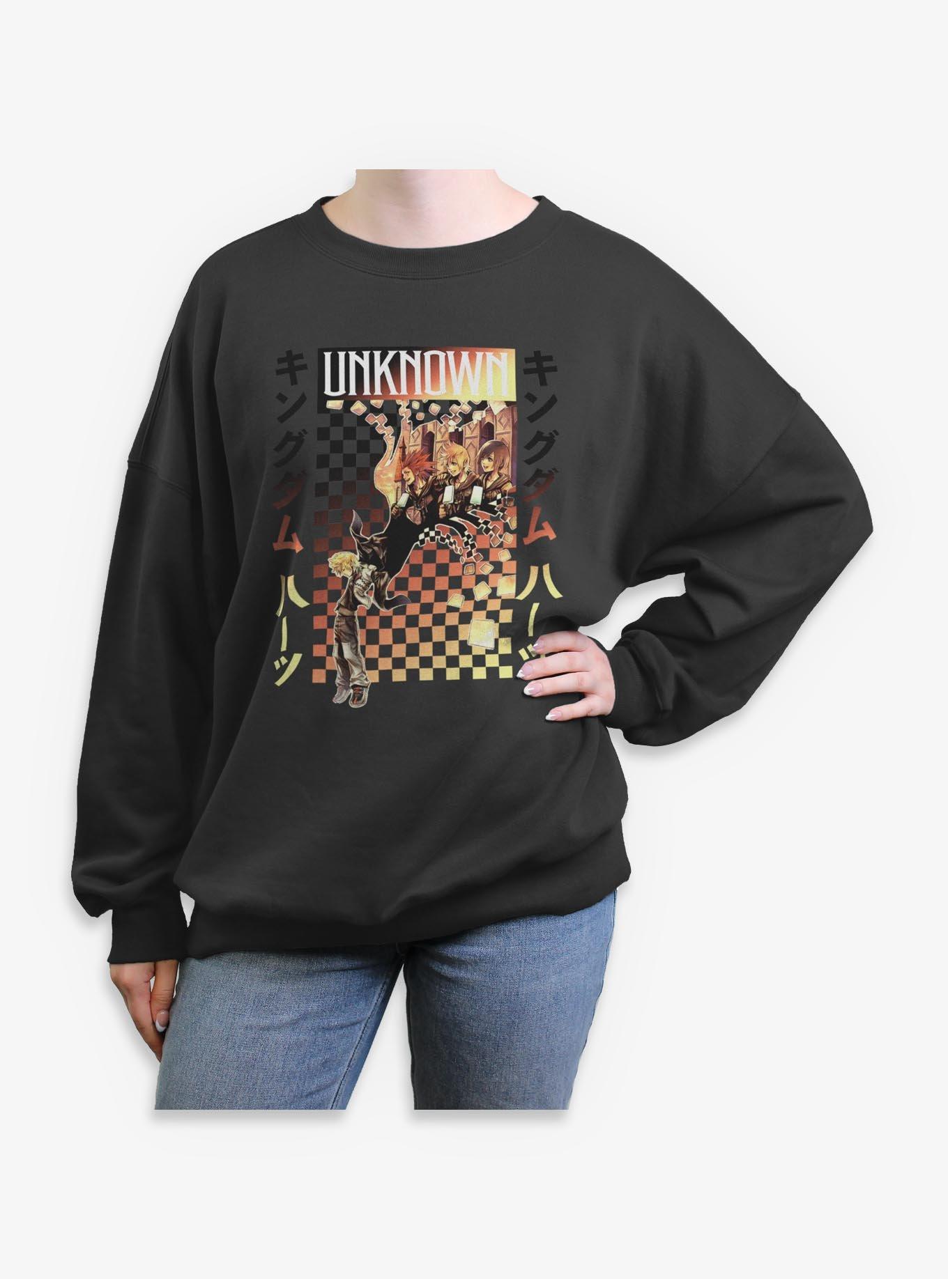 Disney Kingdom Hearts Checker Fade Girls Oversized Sweatshirt
