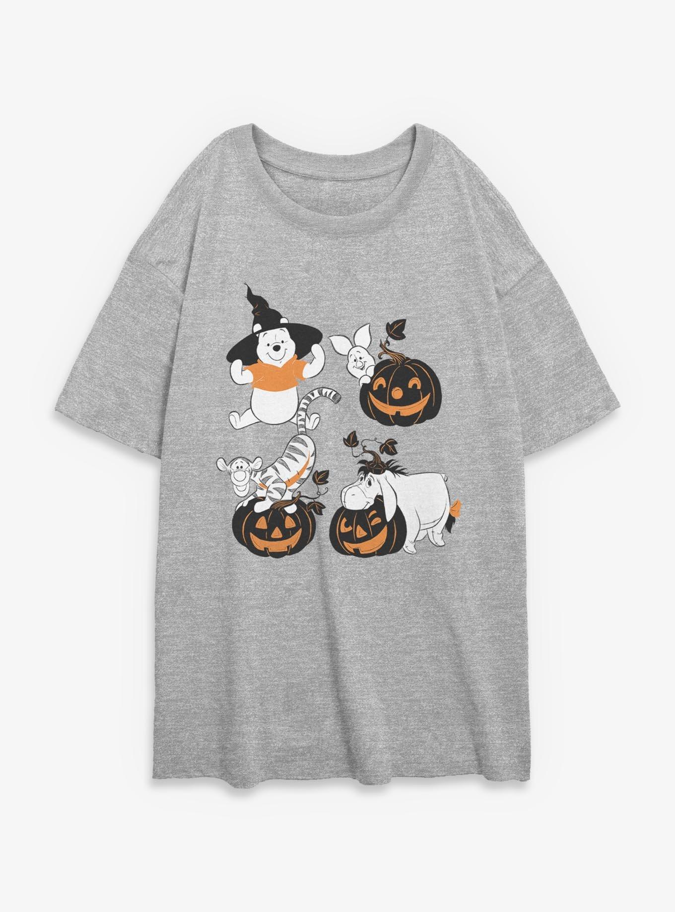 Disney Winnie The Pooh Sketchy Halloween Grid Girls Oversized T-Shirt