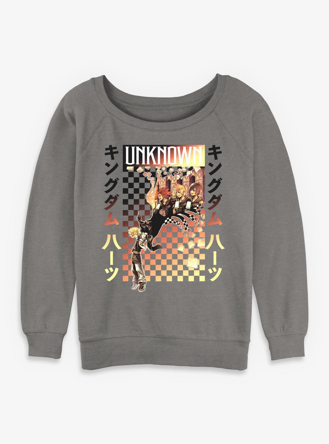 Disney Kingdom Hearts Checker Fade Girls Slouchy Sweatshirt